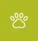 Ícono de huella de mascota blanca sobre fondo verde