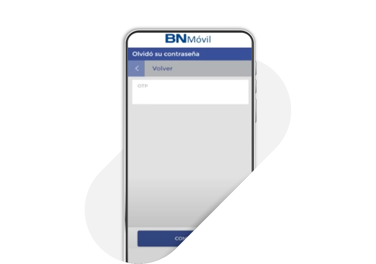 Pantalla de BN Móvil solicitando el código OTP para recuperación de contraseña