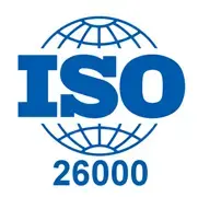 Logotipo de ISO 26000 en color azul sobre fondo blanco.
