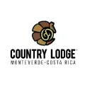 Logotipo del Country Lodge Monteverde con diseño de flor marrón y texto en negro sobre fondo blanco