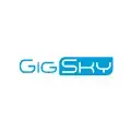 Logotipo azul de GigSky sobre fondo blanco