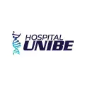 Logotipo del Hospital UNIBE con espiral de ADN en tonos azul y turquesa