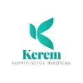 Logotipo de Kerem Suministros Médicos con diseño en color verde azulado sobre fondo blanco