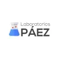 Logotipo de Laboratorios Páez con matraz azul y texto en gris oscuro
