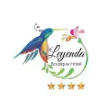 Logotipo de Leyenda Boutique Hotel con colibrí colorido y tres estrellas doradas
