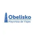 Logotipo de Obelisko Mayorista de Viajes con diseño de obelisco azul y texto en tipografía moderna