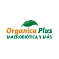 Logotipo de Orgánica Plus con texto “Macrobiótica y Más” y hoja verde