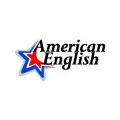 Logotipo de American English con estrella azul y roja sobre fondo blanco
