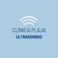 Logotipo de Clínica Plaja Ultrasonido con icono de ondas y texto en azul