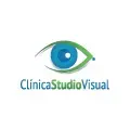 Logotipo de Clínica Studio Visual con un diseño de ojo en tonos verde y azul.