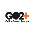 Logotipo de Go2Travel Online Travel Agency con texto negro y símbolo naranja de suma