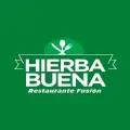 Logotipo de Hierba Buena Restaurante Fusión en color blanco sobre fondo verde