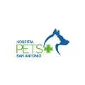 Logotipo del Hospital Pets San Antonio con silueta de perro azul y cruz verde
