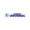 Logotipo del Hospital Universal en color azul con ícono circular en fondo blanco