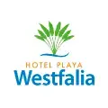 Logo del Hotel Playa Westfalia con palmeras verdes.