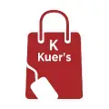 Logotipo de Kuer’s con bolsa de compras roja y texto blanco en el centro