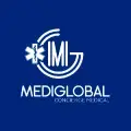 Logotipo de Mediglobal sobre fondo azul