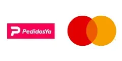 Logotipos de PedidosYa y Mastercard juntos sobre fondo blanco