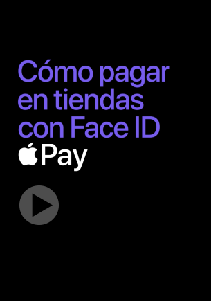 Imagen promocional que explica cómo pagar en tiendas usando Face ID con Apple Pay.