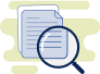 Ícono de documentos con lupa en color azul, representando revisión o análisis de información.