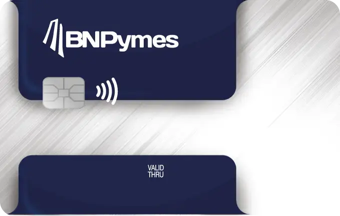 Tarjeta BN Pymes de color azul oscuro con chip y símbolo de pago sin contacto, diseñada para pequeñas y medianas empresas.