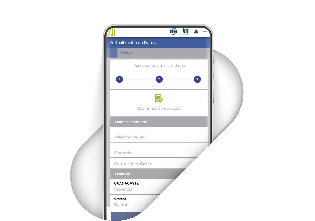 Pantalla de confirmación de datos en la app BN Móvil, mostrando información de contacto y domicilio ingresada por el usuario.