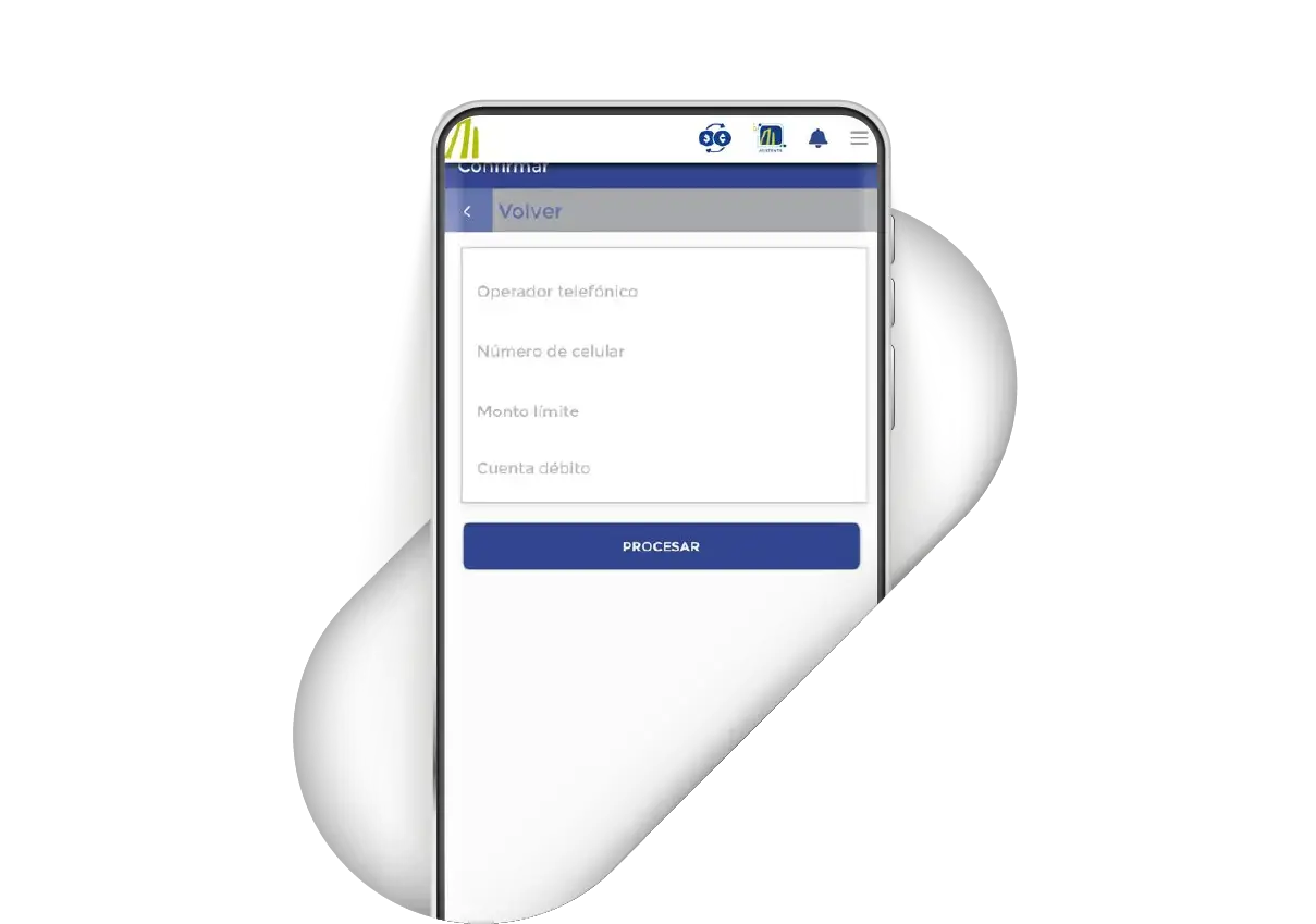 Formulario con campos de operador telefónico, número de celular, monto límite y cuenta débito en BN SINPE Móvil