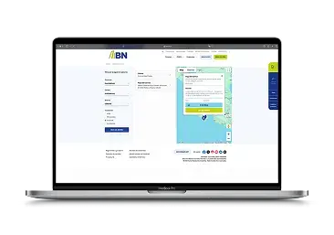Pantalla del sitio web del Banco Nacional de Costa Rica con mapa interactivo abierto y ventana emergente que muestra información detallada de una sucursal específica.
