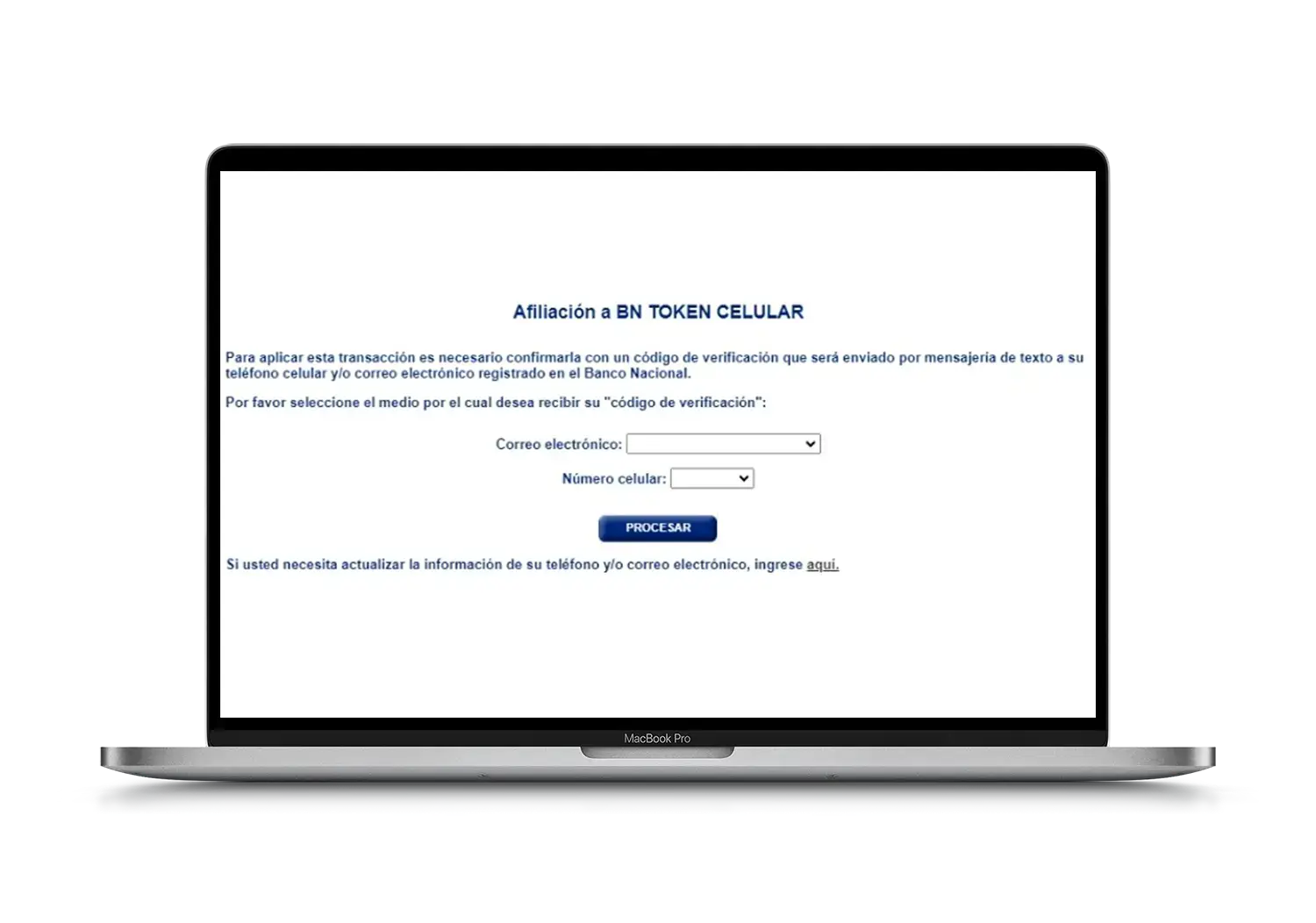 Página de inicio de sesión de BN Internet Banking con campos de identificación y contraseña visibles en un portátil.