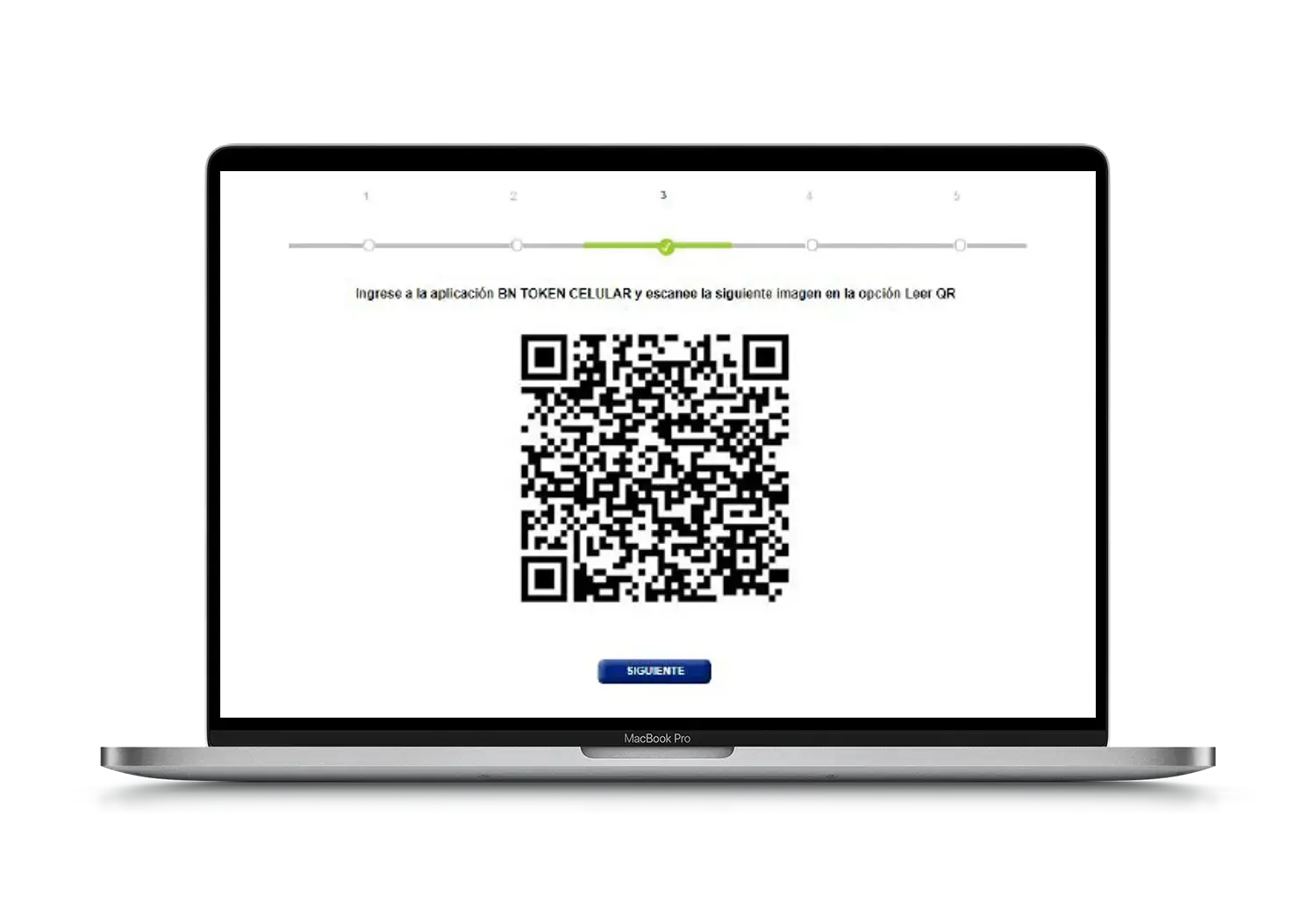 Paso de escaneo de código QR desde la aplicación BN Token Celular para completar el proceso de autenticación.