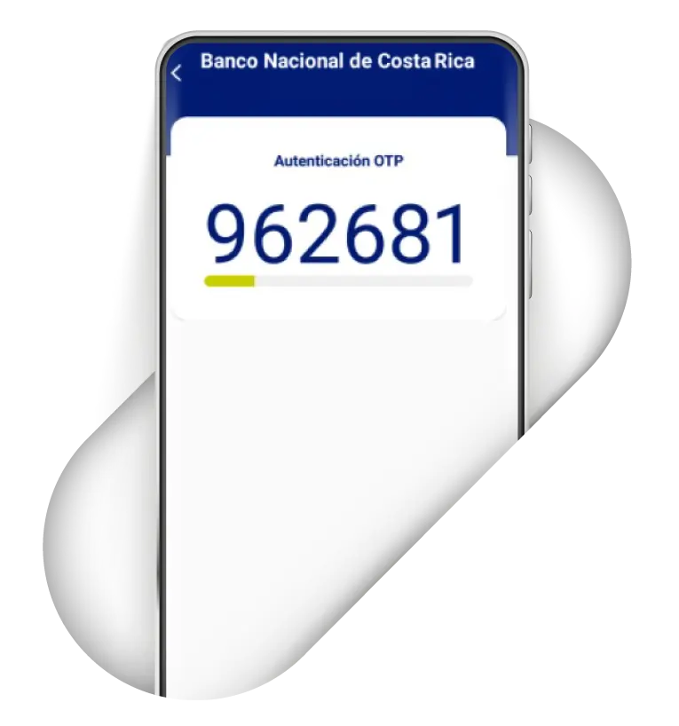 Aplicación BN Token del Banco Nacional mostrando código de autenticación OTP activo.