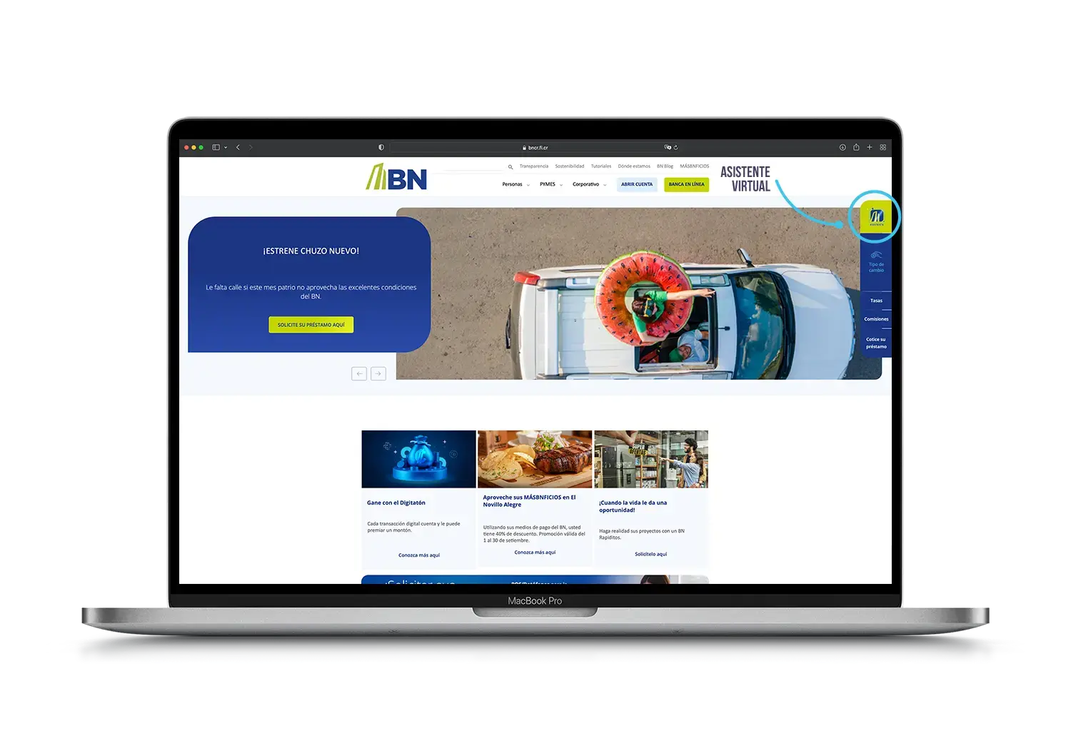 Pantalla principal del sitio web del Banco Nacional de Costa Rica.