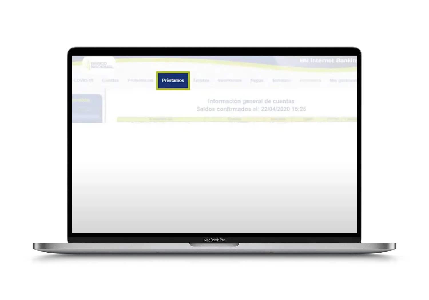 Pantalla de Banca en Línea del BN destacando la sección de Préstamos y saldos confirmados.